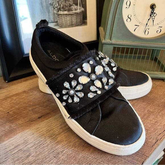 ALDO Black Dreaclya Rhineshone Jeweled slip on sneakers 8 - Picture 14 of 16